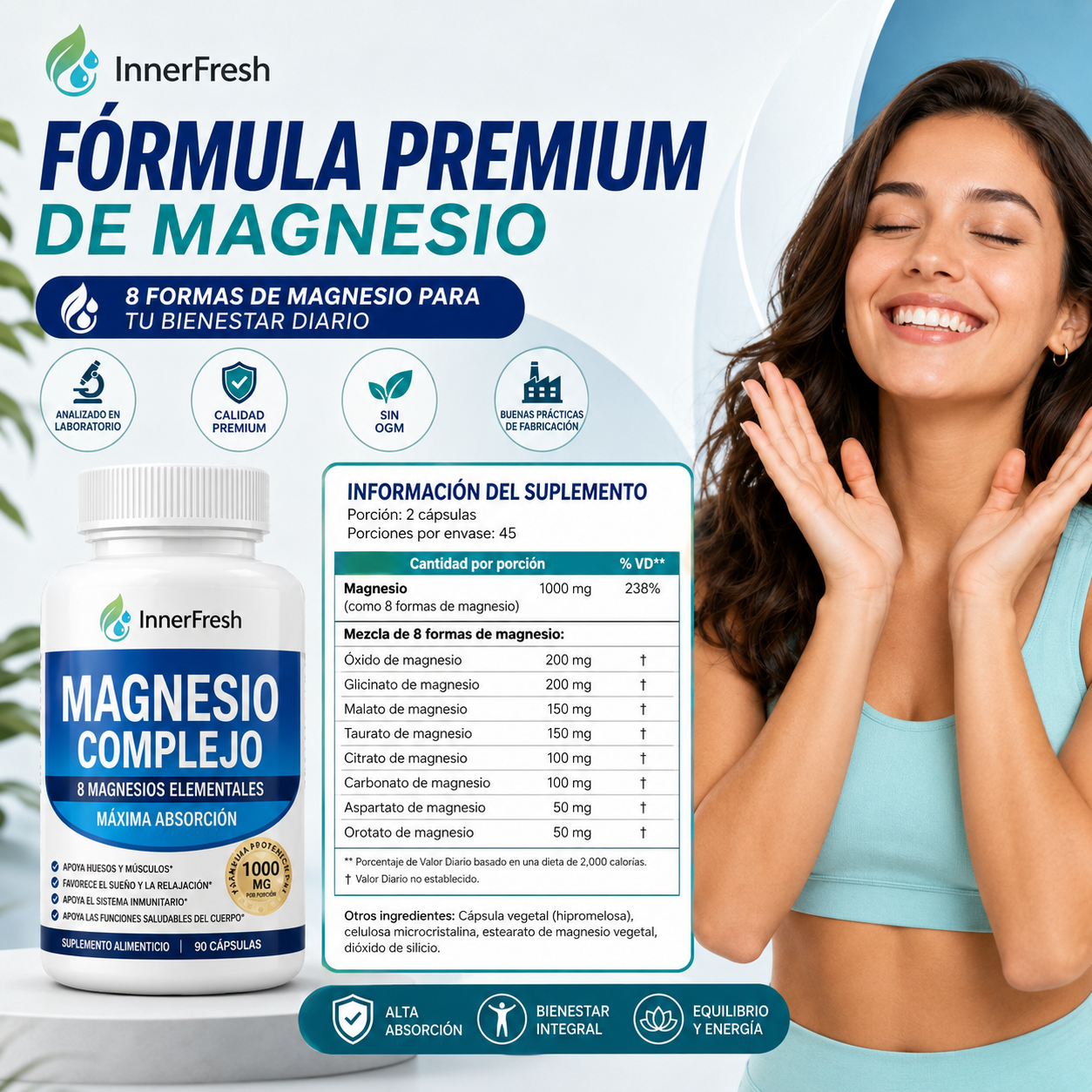 Magnesio 8en 1 Duerme mejor. Recupérate antes