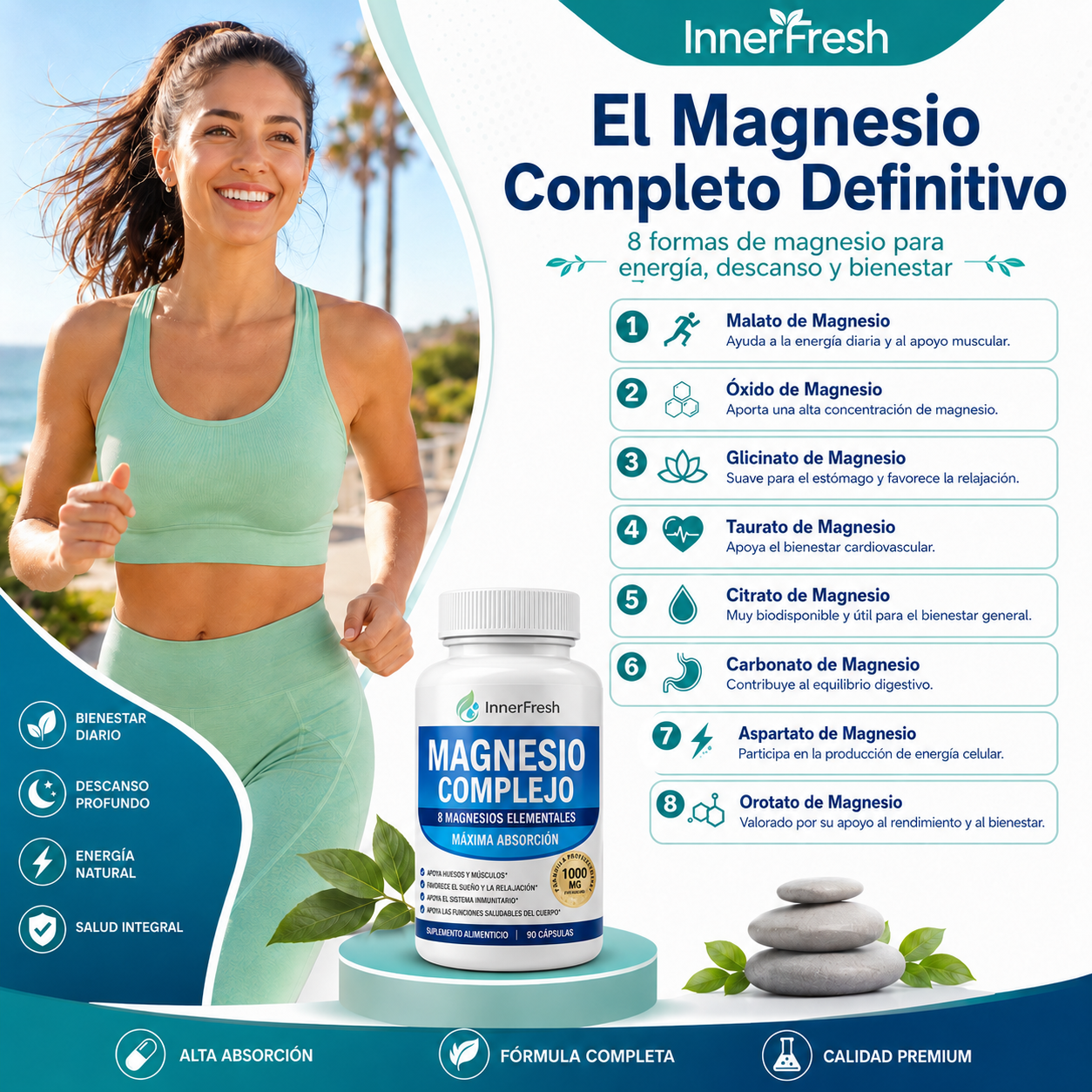 Magnesio 8en 1 Duerme mejor. Recupérate antes